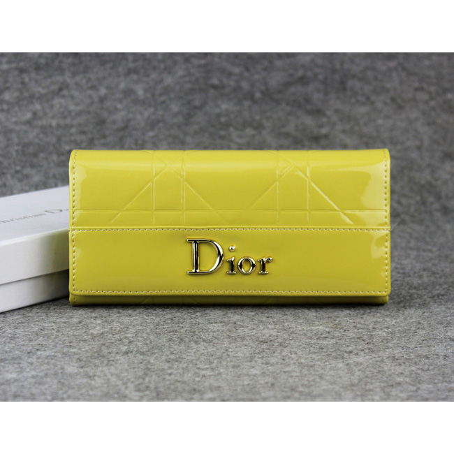 Dior Patent Leather Long Leather Wallet 5192 Lemon