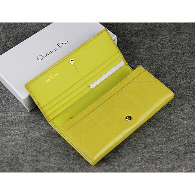 Dior Patent Leather Long Leather Wallet 5192 Lemon