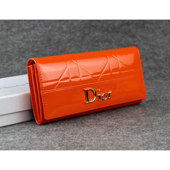 Dior Patent Leather Long Leather Wallet 5192 Orange