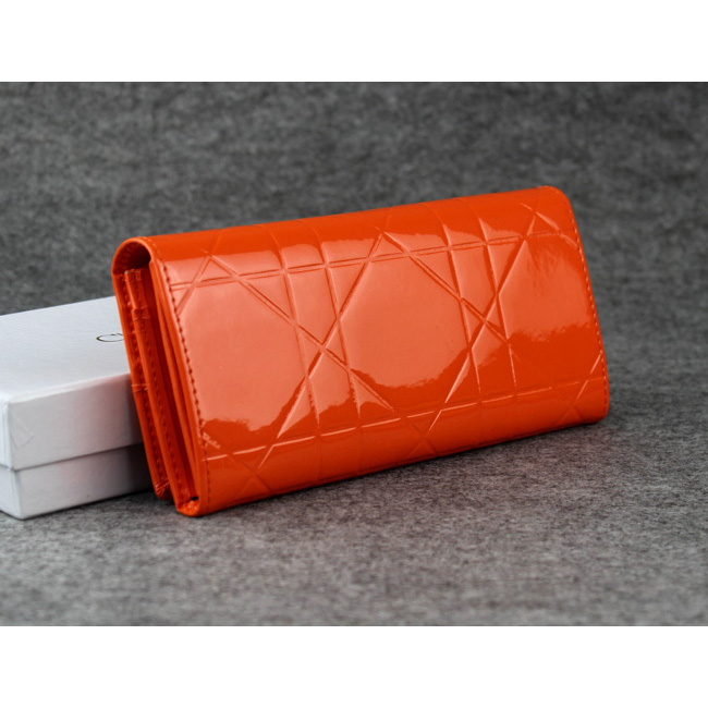 Dior Patent Leather Long Leather Wallet 5192 Orange