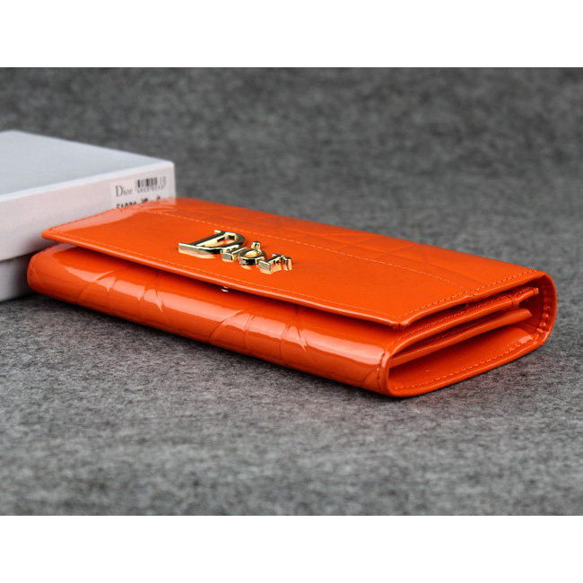 Dior Patent Leather Long Leather Wallet 5192 Orange