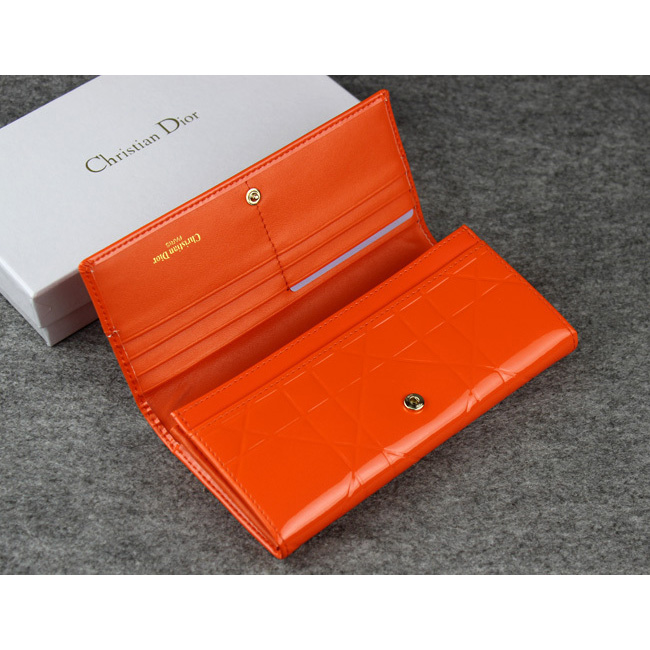 Dior Patent Leather Long Leather Wallet 5192 Orange