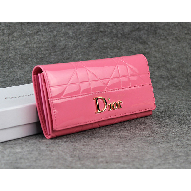 Dior Patent Leather Long Leather Wallet 5192 Pink