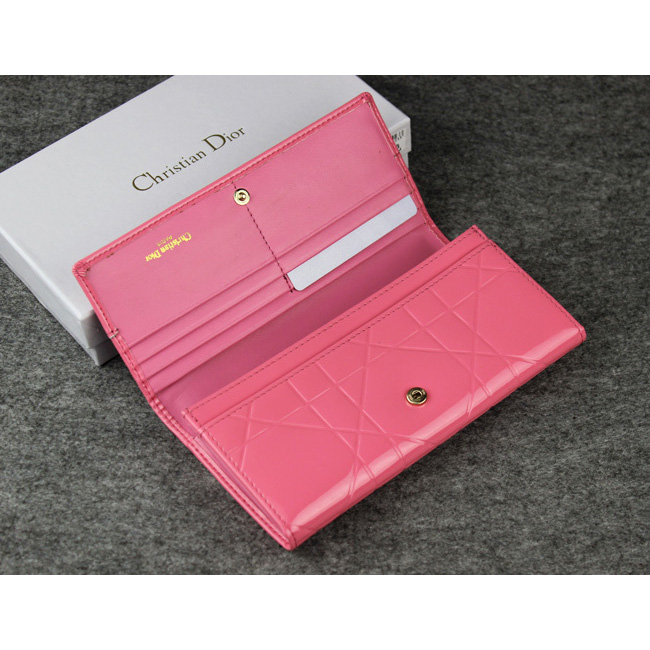 Dior Patent Leather Long Leather Wallet 5192 Pink