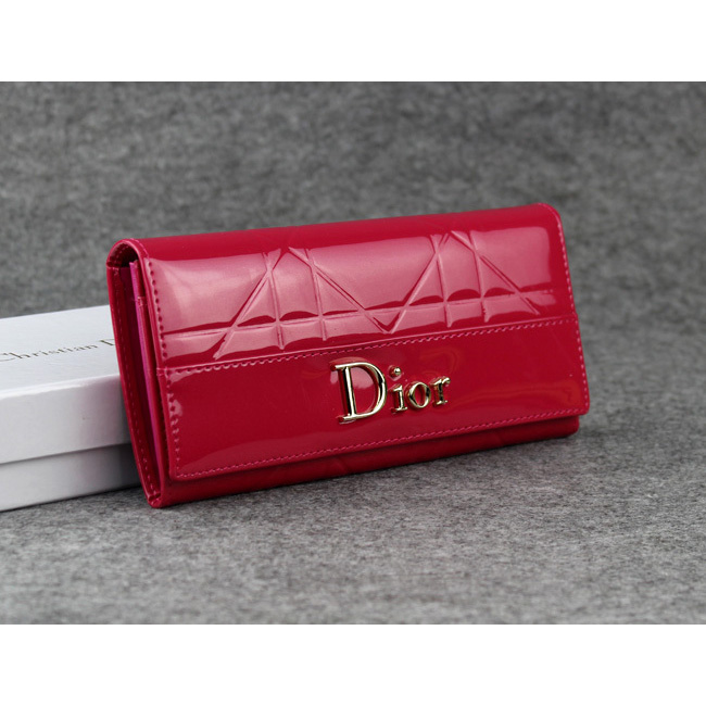 Dior Patent Leather Long Leather Wallet 5192 Red