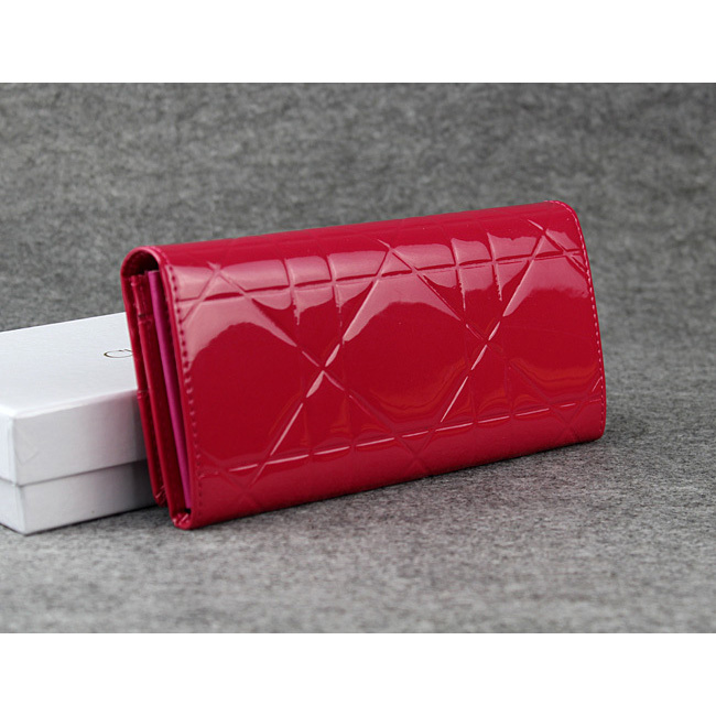 Dior Patent Leather Long Leather Wallet 5192 Red