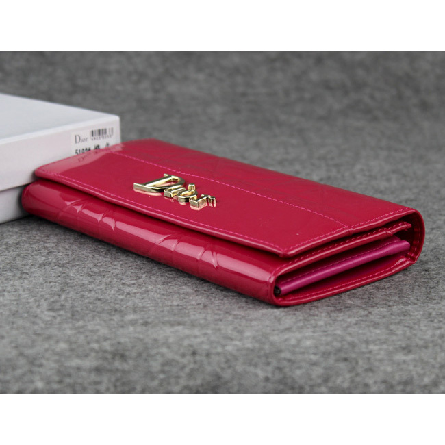 Dior Patent Leather Long Leather Wallet 5192 Red