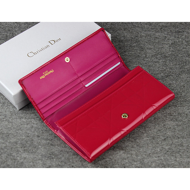 Dior Patent Leather Long Leather Wallet 5192 Red