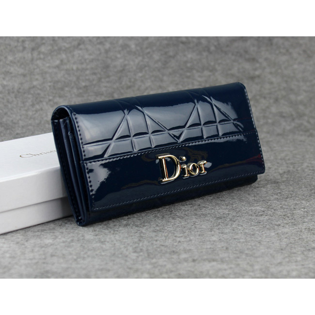 Dior Patent Leather Long Leather Wallet 5192 Royalblue