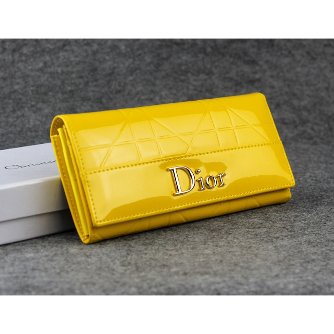 Dior Patent Leather Long Leather Wallet 5192 Yellow