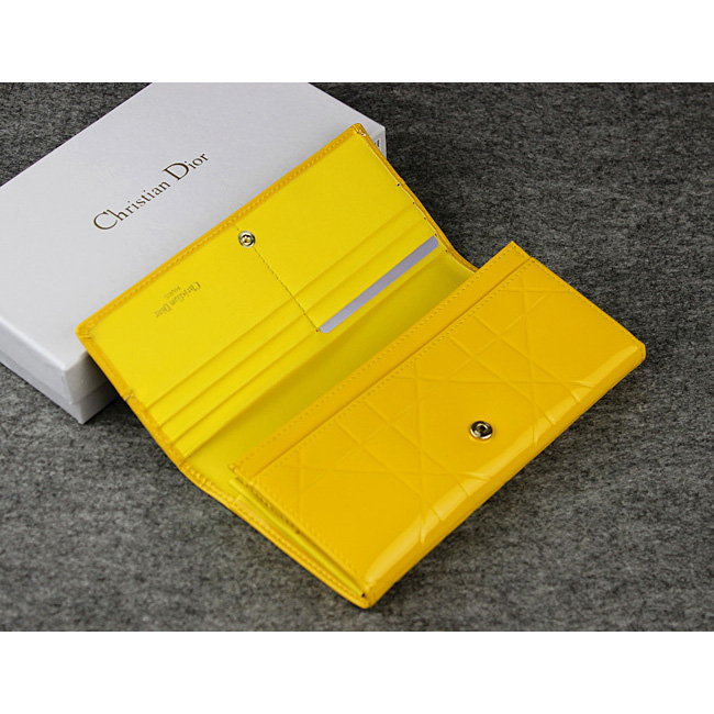 Dior Patent Leather Long Leather Wallet 5192 Yellow