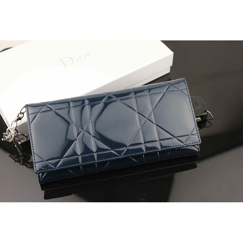 Dior Patent Leather Long Leather Wallet 950 Blue