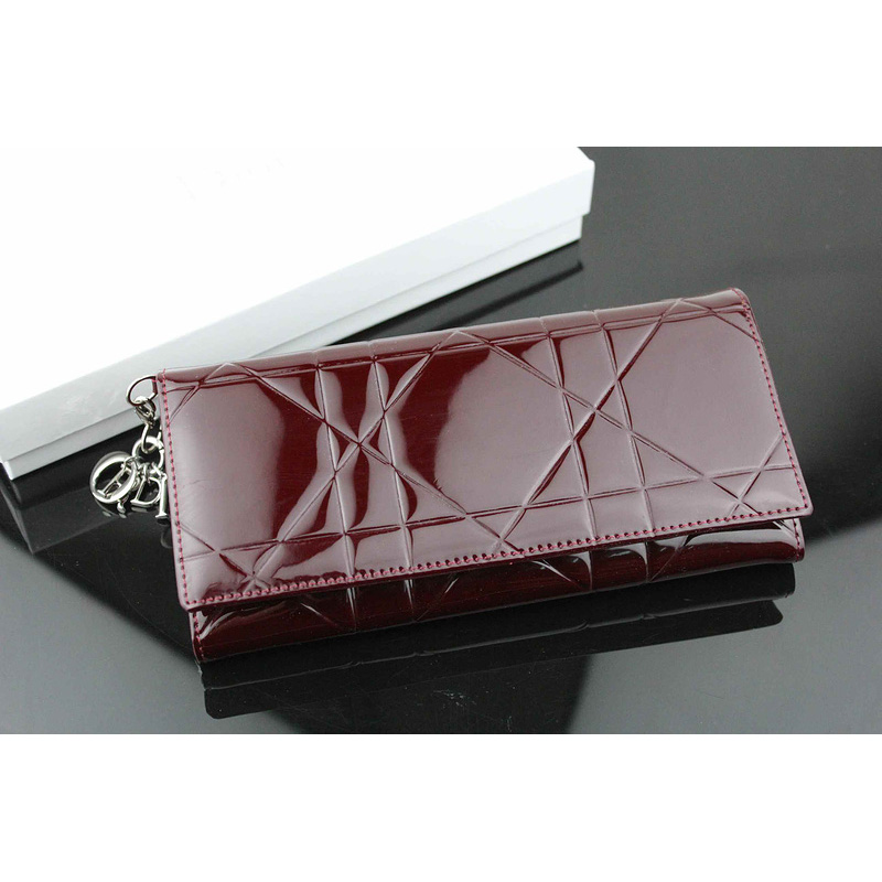 Dior Patent Leather Long Leather Wallet 950 Burgundy