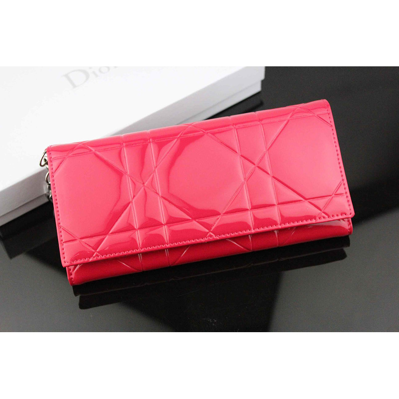 Dior Patent Leather Long Leather Wallet 950 Red