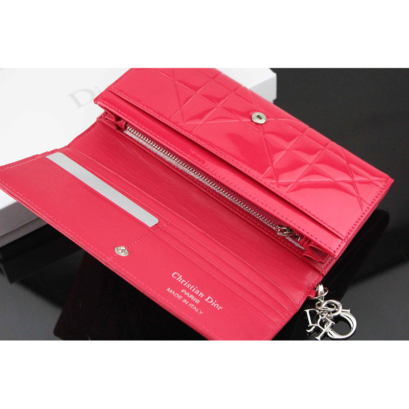 Dior Patent Leather Long Leather Wallet 950 Red