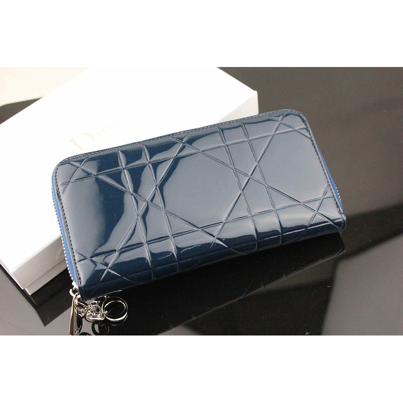 Dior Patent Leather Long Leather Wallet 951 Blue