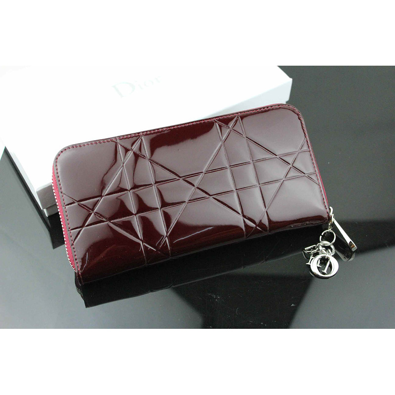 Dior Patent Leather Long Leather Wallet 951 Burgundy