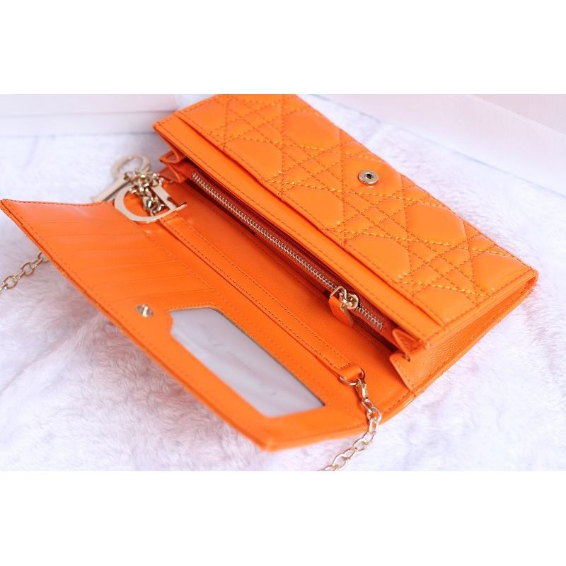 Dior Patent Leather Long Leather Wallet with chain 1078 Orange