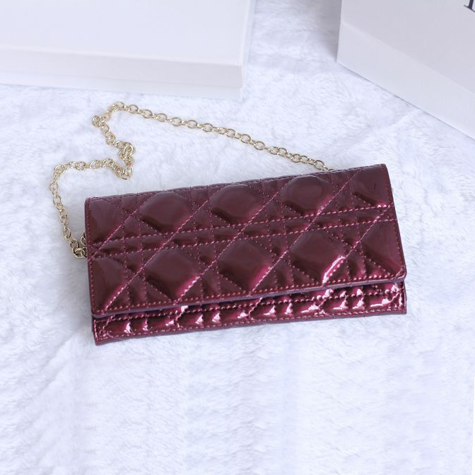 Dior Patent Leather Long Leather Wallet with chain 1078 Purple