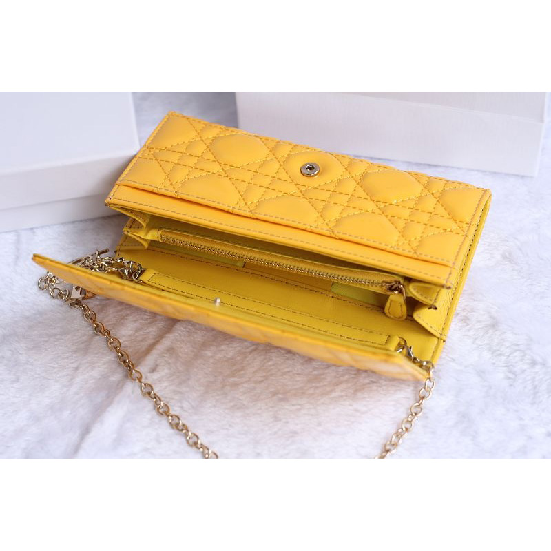 Dior Patent Leather Long Leather Wallet with chain 1078 Yellow