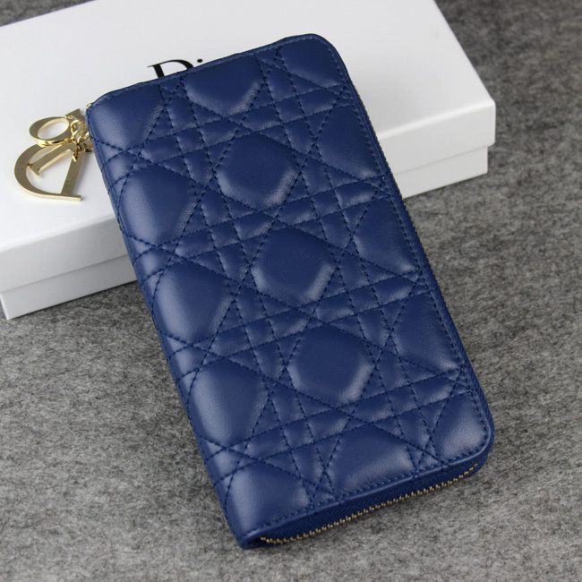 Dior Sheepskin Leather Long Leather Wallet 1098 Blue