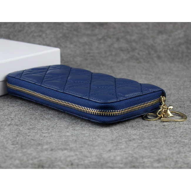 Dior Sheepskin Leather Long Leather Wallet 1098 Blue