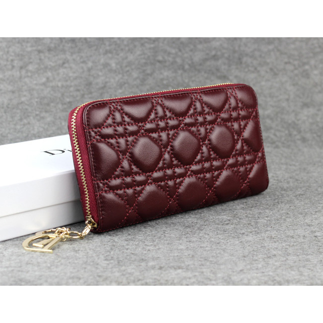 Dior Sheepskin Leather Long Leather Wallet 1098 Burgundy