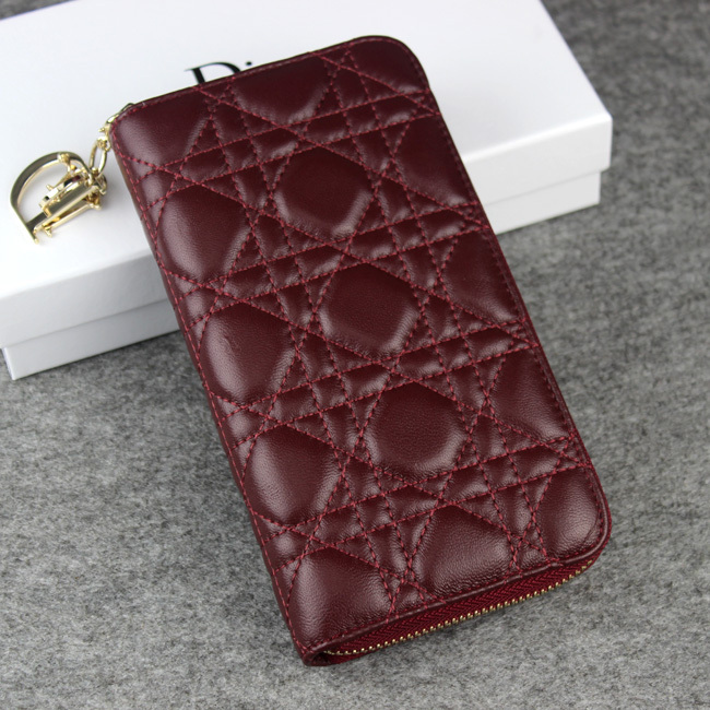 Dior Sheepskin Leather Long Leather Wallet 1098 Burgundy