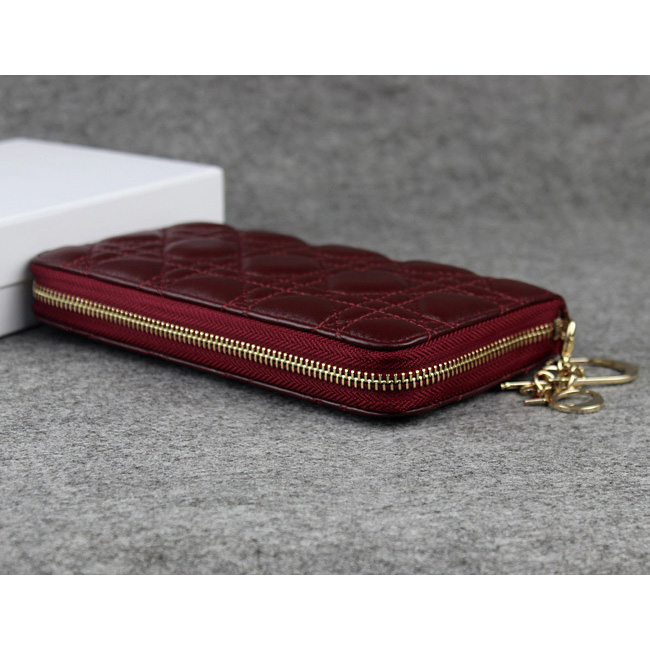 Dior Sheepskin Leather Long Leather Wallet 1098 Burgundy