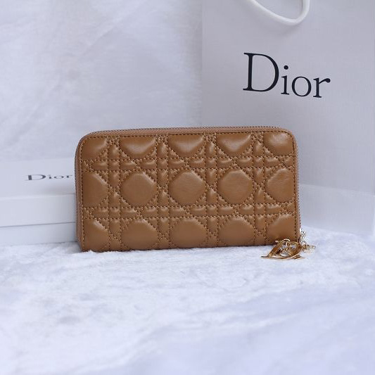 Dior Sheepskin Leather Long Leather Wallet 1098 DarkApricot