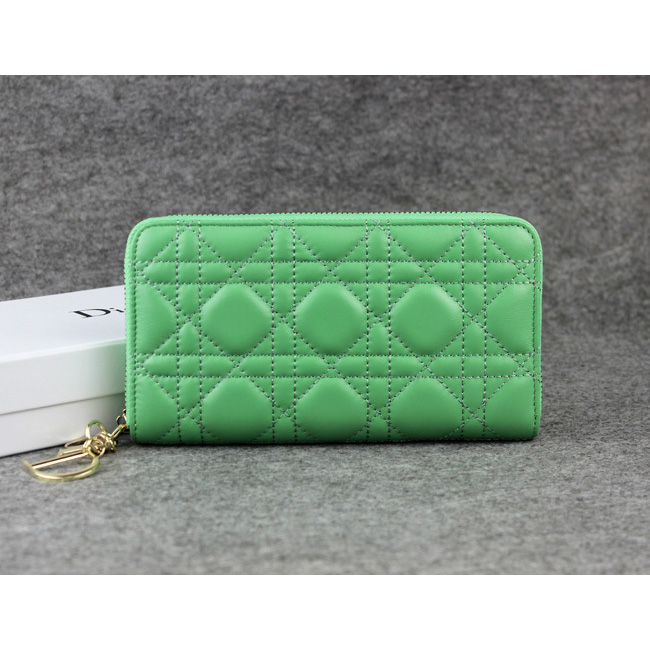 Dior Sheepskin Leather Long Leather Wallet 1098 Green