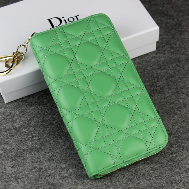 Dior Sheepskin Leather Long Leather Wallet 1098 Green