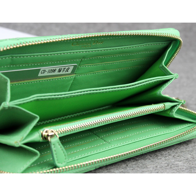 Dior Sheepskin Leather Long Leather Wallet 1098 Green