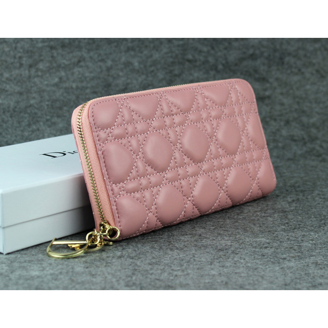 Dior Sheepskin Leather Long Leather Wallet 1098 Pink