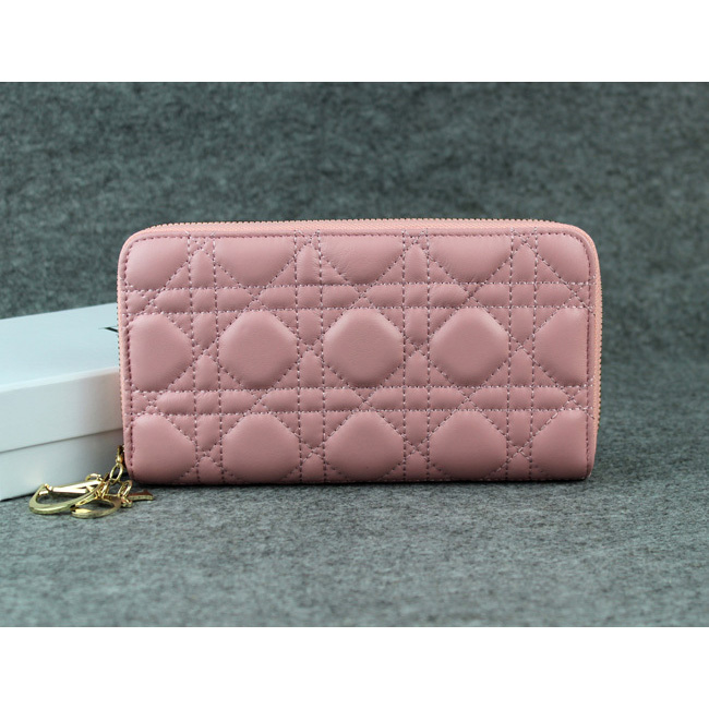 Dior Sheepskin Leather Long Leather Wallet 1098 Pink