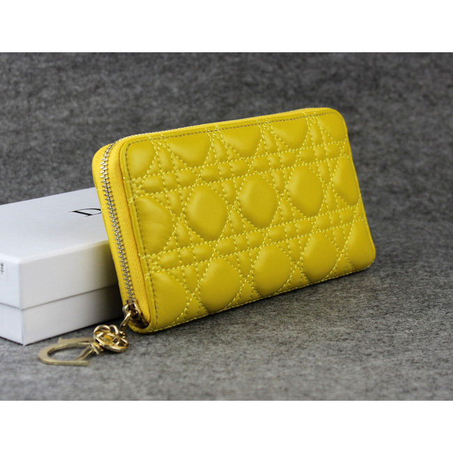 Dior Sheepskin Leather Long Leather Wallet 1098 Yellow