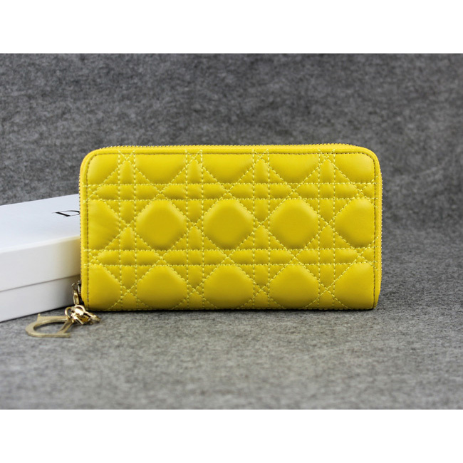 Dior Sheepskin Leather Long Leather Wallet 1098 Yellow