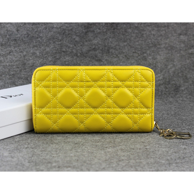 Dior Sheepskin Leather Long Leather Wallet 1098 Yellow