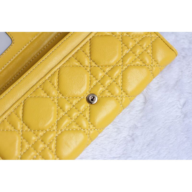 Dior Sheepskin Leather Long Leather Wallet with chain 1078 Yellow