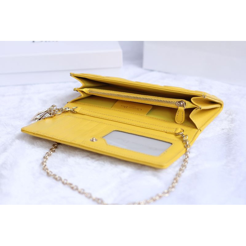 Dior Sheepskin Leather Long Leather Wallet with chain 1078 Yellow