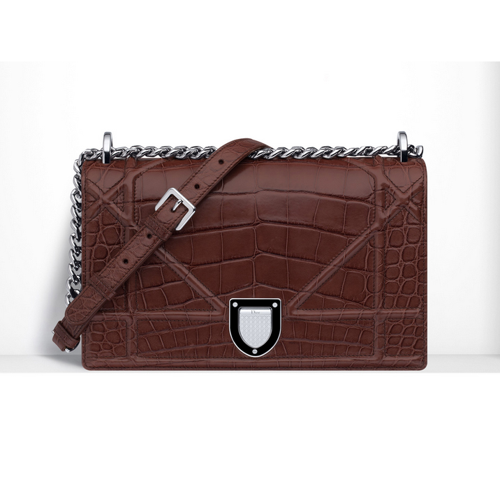 Diorama flap bag in Noisette glossy crocodile