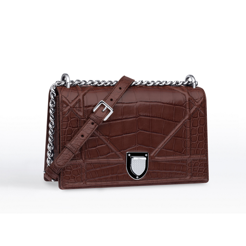 Diorama flap bag in Noisette glossy crocodile