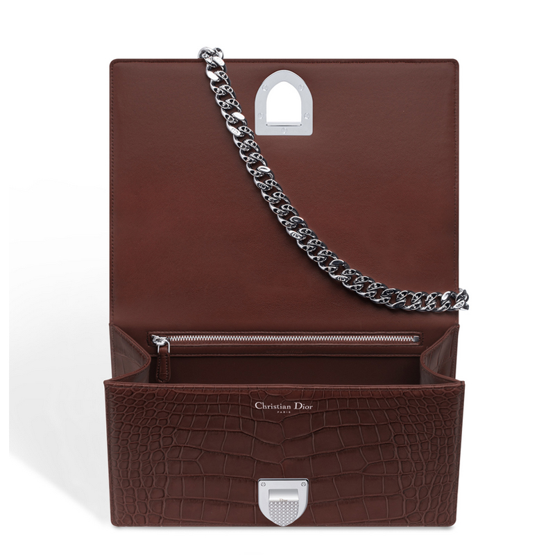 Diorama flap bag in Noisette glossy crocodile