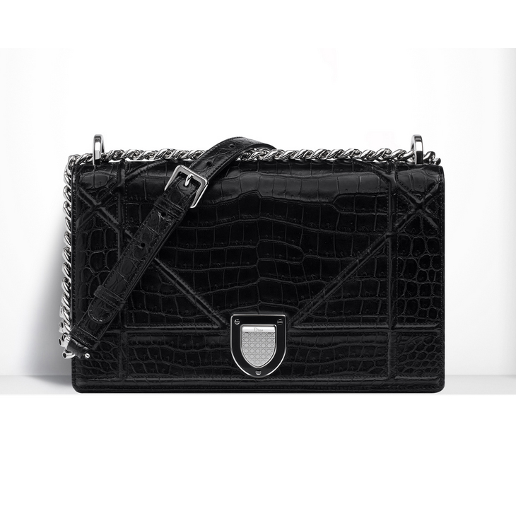 Diorama flap bag in black glossy crocodile