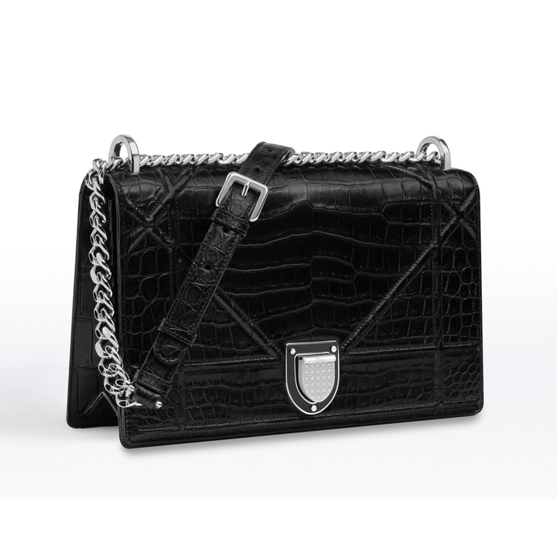 Diorama flap bag in black glossy crocodile