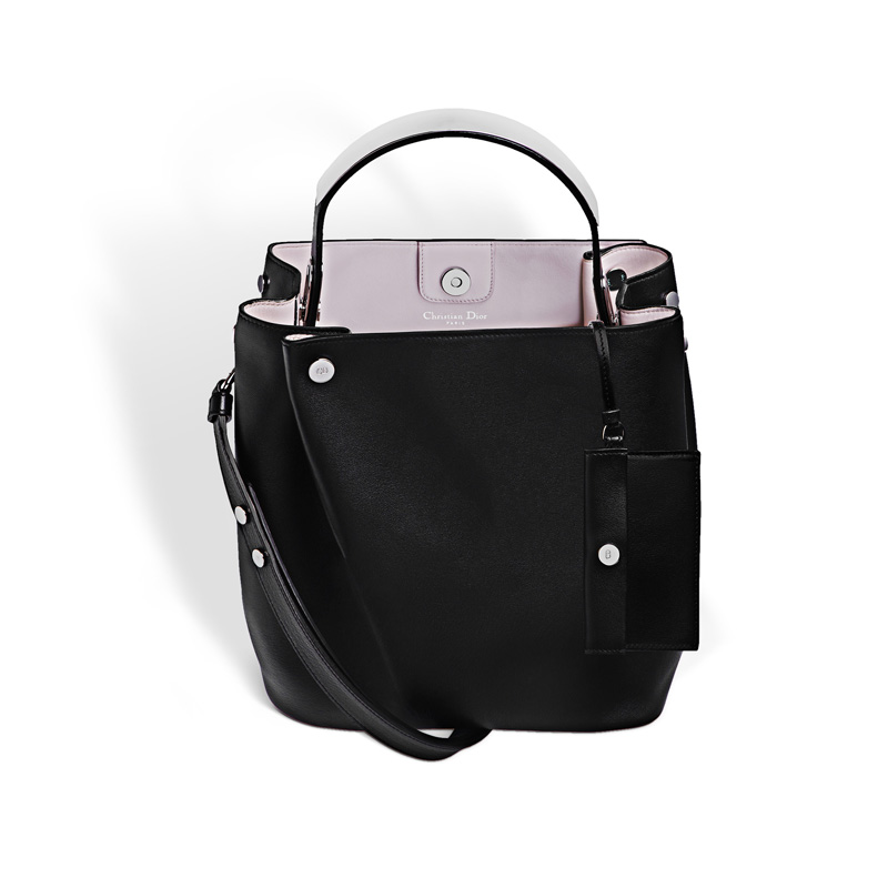 Diorific bucket bag in smooth pearlised black calfskin