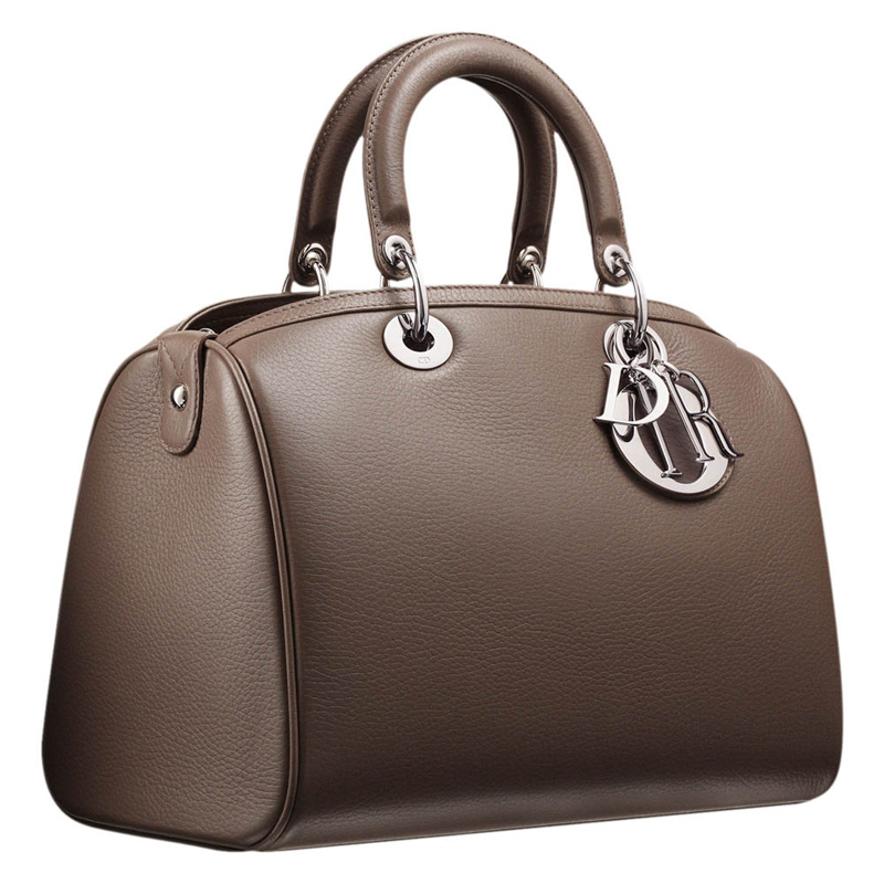 Dove grey deerskin leather Dior Granville polochon bag