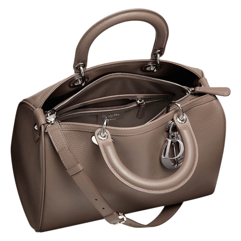 Dove grey deerskin leather Dior Granville polochon bag