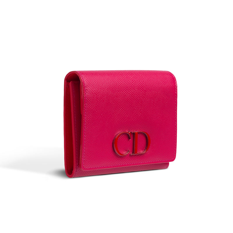 Evasion wallet in glossy fuchsia grained calfskin