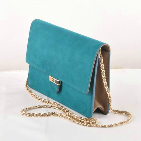 Fendi Toujour Gold Chain Clutch Suede 8M0291 SkyBlue